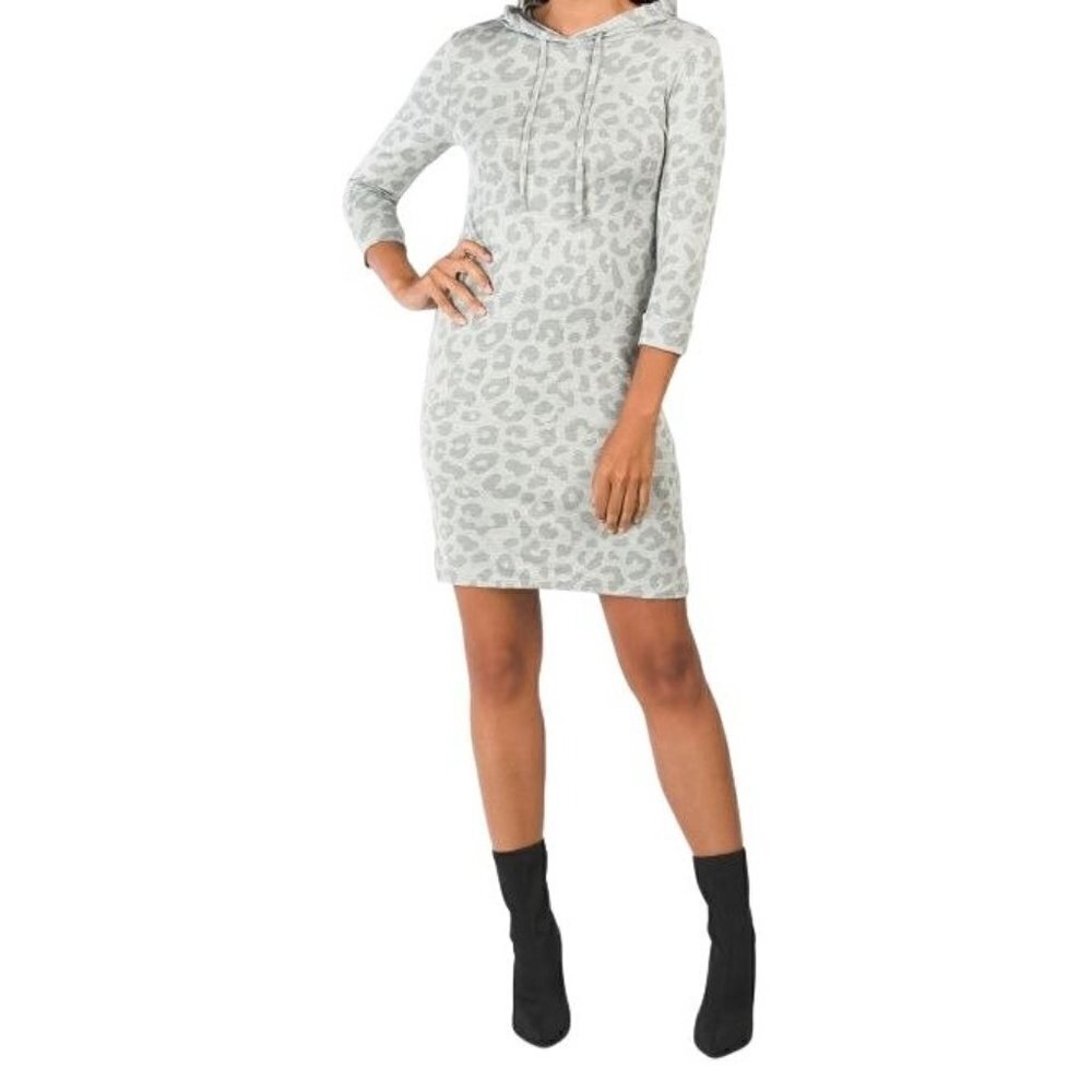 Cute Juniors Three-quarter Sleeve Hooded Midi Dress Size S